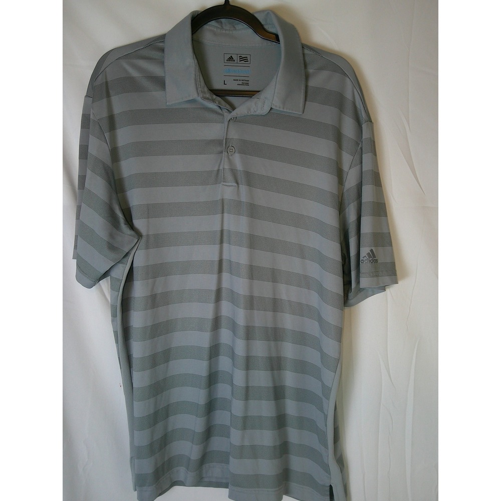 Adidas Golf Polo Shirt Men's Large Gray‎ Striped Climacool Short Sleeve